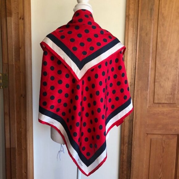 ST. JOHN Red White Blue Polka Dot Square Scarf Vintage Rare - Picture 2 of 16
